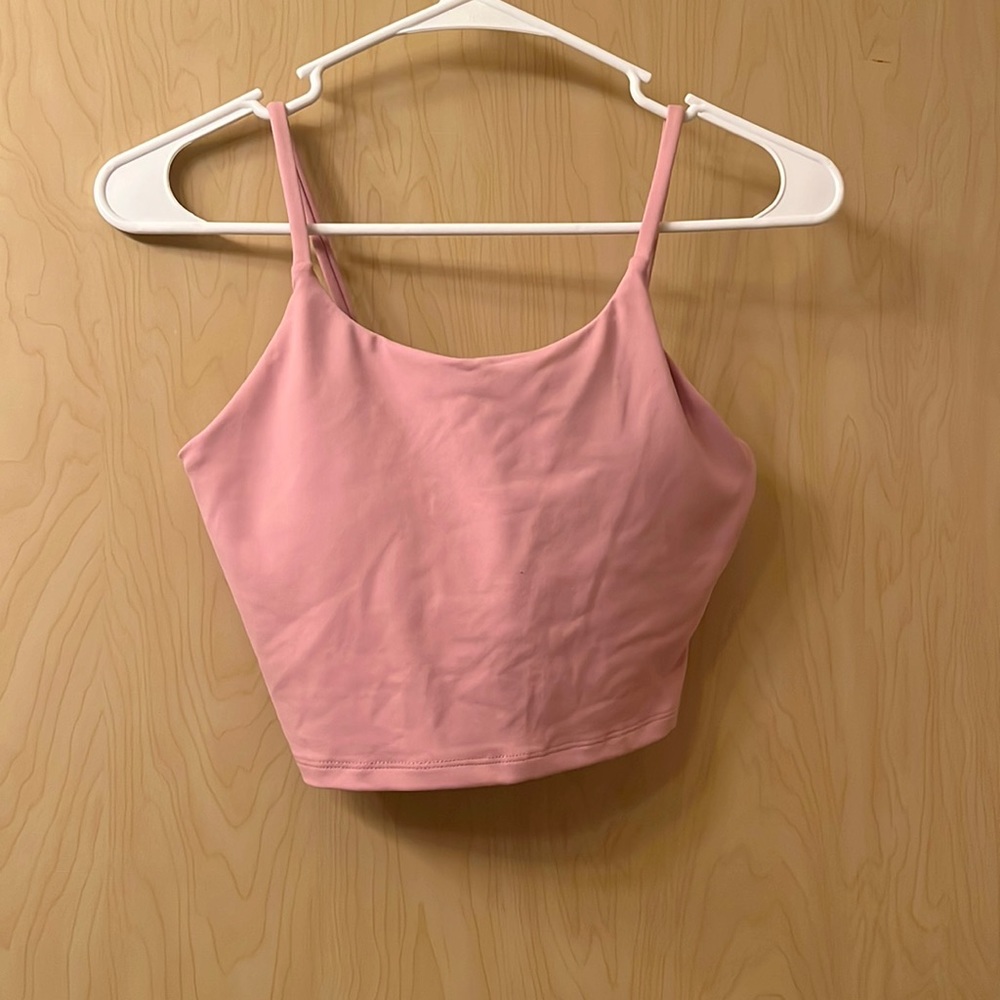 Medium, Pink crop workout top, built in bra